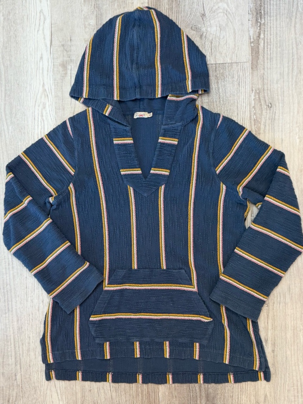 Faherty Seabrook Pullover Hoodie Baja Soyolita Stripe Navy Womens Size M Cotton